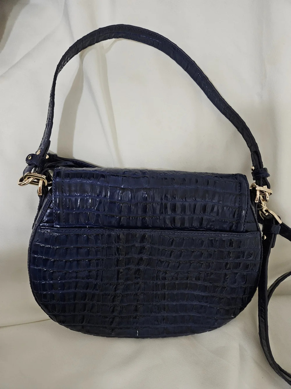 Brahmin Cynthia Ink Leontyne Convertible - Navy Croc-Embossed Crossbody Bag